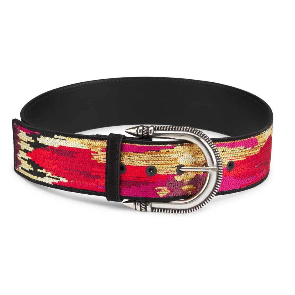 LIKE NEW Etro Ikat-Embroidered Leather Belt